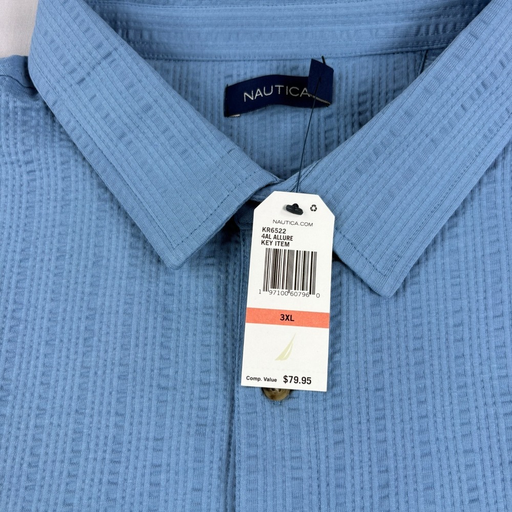 Nautica Shirt Mens 3XL Blue Seersucker Button Up Stretch Casual Camp NEW - Picture 3 of 9